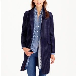 Navy pinstripe wool top coat